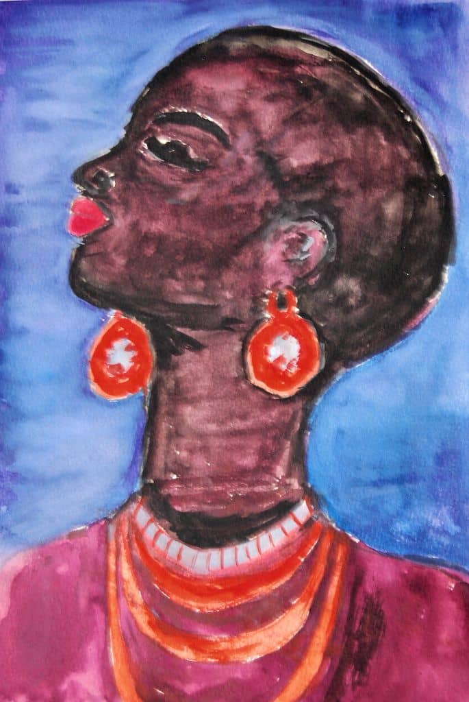 Moje slike 319 Žena sa narandžastim nakitom | 21 - 30 cm | Akvarel